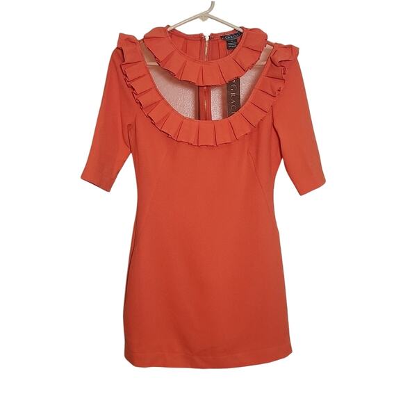 GRACIA Orange Mini Dress with Pleated Ruffles, Size Small - Picture 1 of 10
